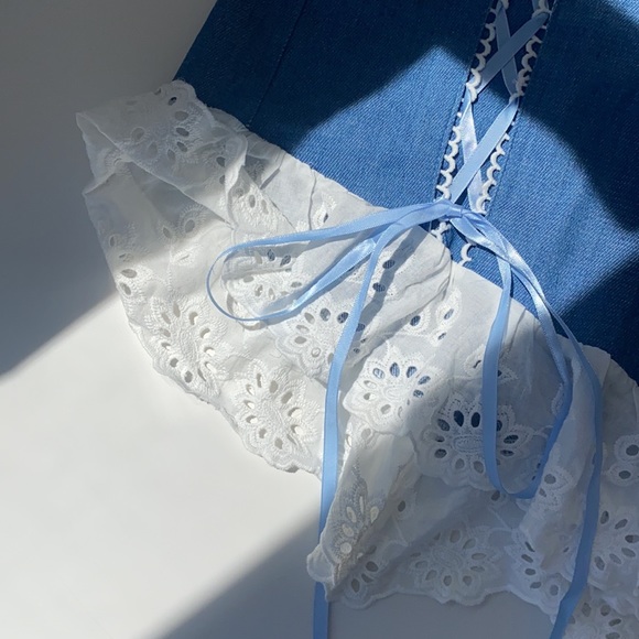 Blue shorts with lace bottom and adjustable ties - Picture 2 of 6